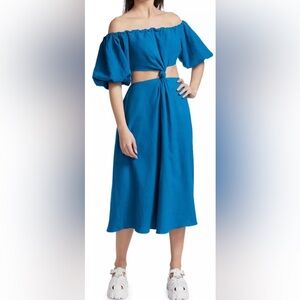 FARM Rio Knotted Cut-Out Linen-Blend Midi-Dress, sz S